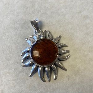 Mws Mexico signed amber sun sterling silver 925 pendant